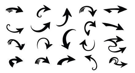 Hand-drawn arrows collection for direction, flow, and concepts of movement, set of vector arrows