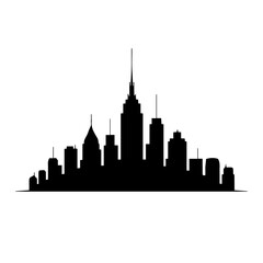 Naklejka premium Iconic new york city skyline silhouette featuring famous skyscrapers against a clean white background for design
