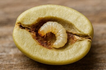 Coffee berry borer larva in green coffee bean