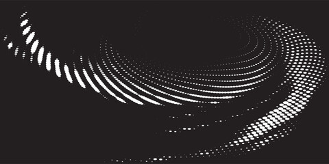 Abstract circle wave with moving dots. Flow of particles. Dark cyber technology illustration. Vector illustration.
