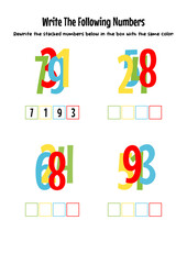 Write stacked numbers activity, boosting number recognition and writing skills