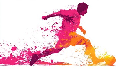 Colorful abstract soccer player in motion kicking the ball
