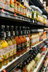 Fototapeta premium Variety of Salad Dressings on Grocery Store Shelves for Healthy Eating