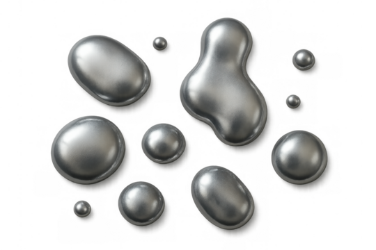 Metallic silver droplets morphing into fluid, dynamic shapes against transparent surface, rendering sleek visual composition