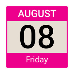8 August, Friday, Date template, Useful design for calendar or event promotion. Vector illustration EPS 10 file