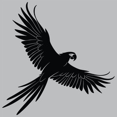 Obraz premium Parrot Spreading Wings in Flight Silhouette vector design art and illustration