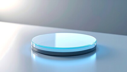 Empty Round Stage Platform with Blue Neon Glow in Modern Room