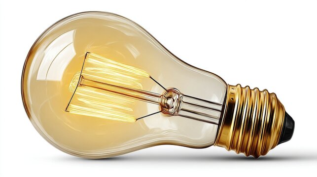 Lit glass Edison bulb shows glowing filament, set against a white background - Powered by Adobe
