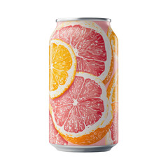 Colorful Citrus Soda Can Featuring Grapefruit and Lemon Design in a Playful, Refreshing Style on transparent background
