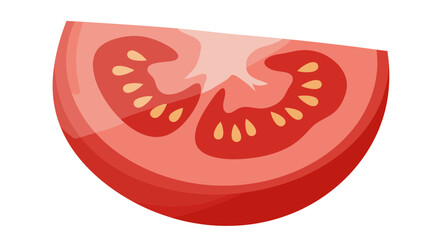 Illustration of a half slice of a red tomato with seeds inside it