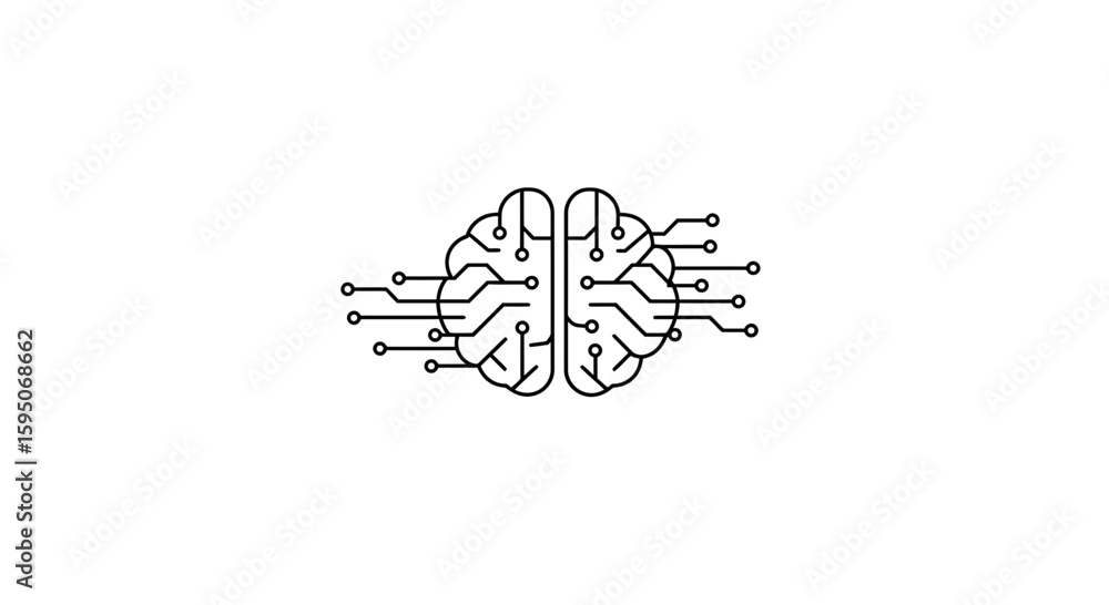 Poster outline of a brain with circuit board connections on a white background