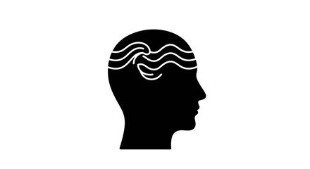 Silhouette of a head with wavy lines inside representing thoughts
