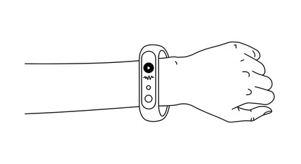 Line drawing of a wrist with a wearable device displaying vital signs