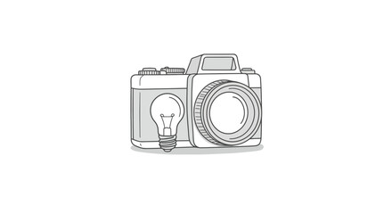 Camera with bulb representing creative photography idea concept art