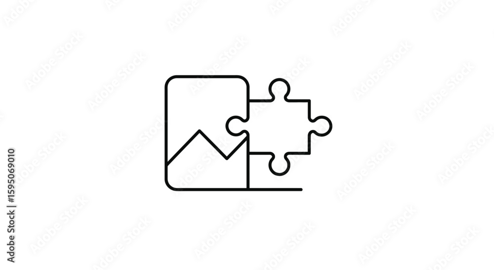 Poster outline icon showing a puzzle piece fitting into a graph or image box