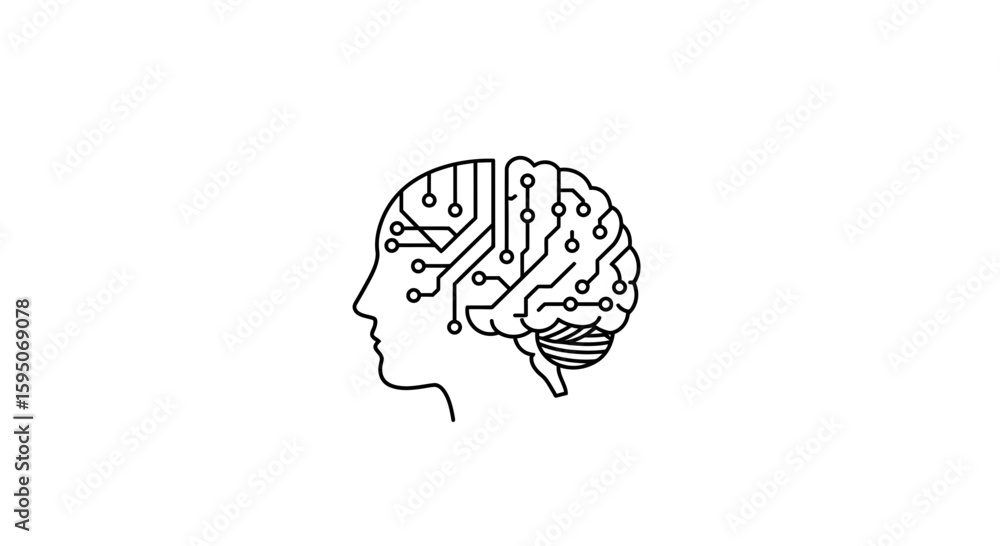 Poster outline of a head with a brain depicted as a circuit board design