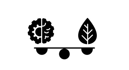 Balance between technology and nature represented by gear and leaf