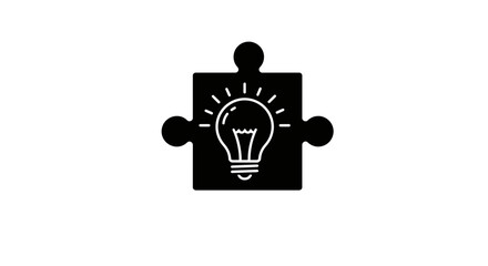 Illustration of a lightbulb inside a black jigsaw puzzle piece icon