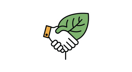 Illustration of hand shaking a leaf representing green partnership deal