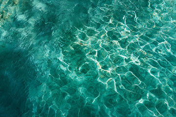 Obraz premium Turquoise water texture with beautiful light reflections. This abstract image captures the natural beauty of a clear, turquoise body of water, with a textured surface that shimmers in the light