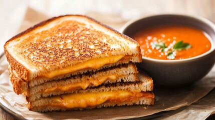 Golden Grilled Cheese Sandwiches with Tomato Soup