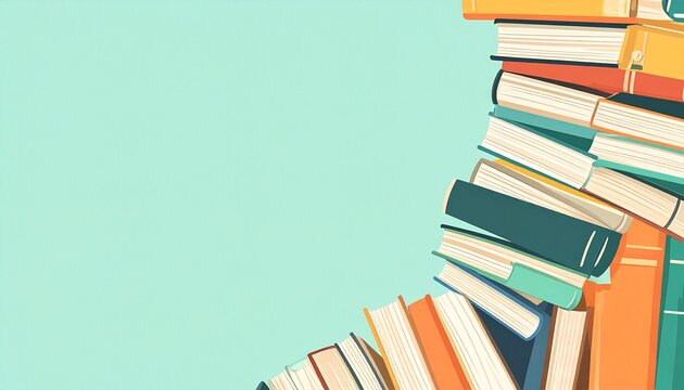 International Literacy Day. A vibrant stack of diverse books curves elegantly against a pastel-green background.