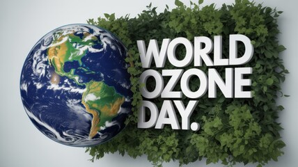 World ozone day celebration with planet earth and green foliage
