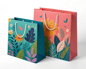 Colorful Shopping Bag Mockup &ndash; Paper and Fabric Styles on White Background