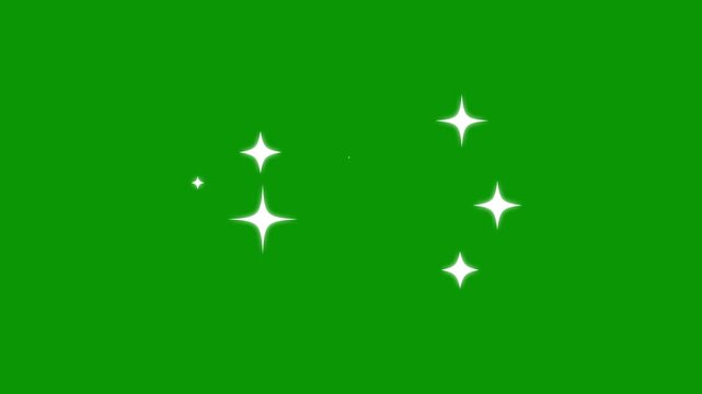 sparkling stars Shine animation, Star twinkling, blinking light effect on transparent green background, Glow twinkle movement timeline. doodles style stars Blinking stars and starry night sky. 