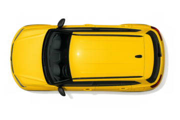 Top view of a generic yellow compact suv car on transparent background, perfect for mockups and compositions
