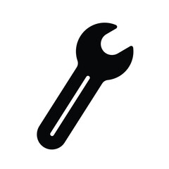 Black Wrench Icon for Tools and Repair Work in Simple Style Design