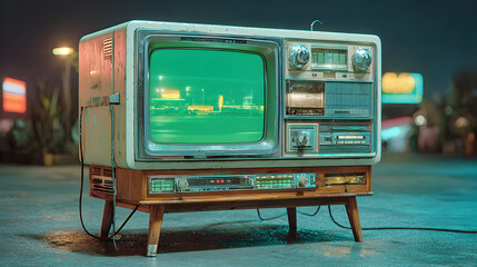 Vintage Television Set at Night in Retro Setting