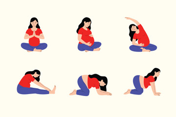 Flat Design Pregnancy Yoga Poses Illustration – Prenatal Exercise for Pregnant Women