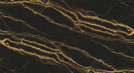Seamless 8K texture of black onyx with natural gold veins that subtly form ocean wave patterns