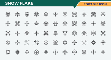Snow Flake linear icon set. Line icons with editable stroke. Editable stroke. Pixel Perfect. Frozen icon set in linear style. Contain linear symbols snow, season, frost, ice, flake and more.