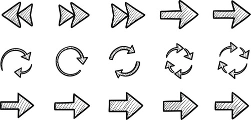 Hand-drawn arrows collection for direction, flow, and concepts of movement, set of vector arrows
