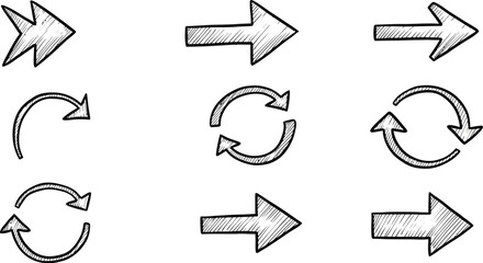 Hand-drawn arrows collection for direction, flow, and concepts of movement, set of vector arrows