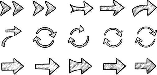 Hand-drawn arrows collection for direction, flow, and concepts of movement, set of vector arrows