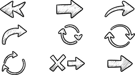 Hand-drawn arrows collection for direction, flow, and concepts of movement, set of vector arrows