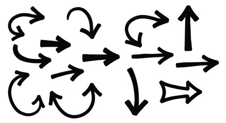 Hand-drawn arrows collection for direction, flow, and concepts of movement, set of vector arrows