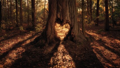 Fototapeta premium Heart-shaped hollow in a tree trunk in a forest