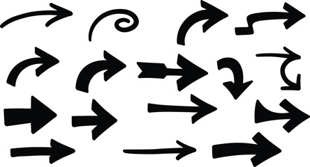 Hand-drawn arrows collection for direction, flow, and concepts of movement, set of vector arrows
