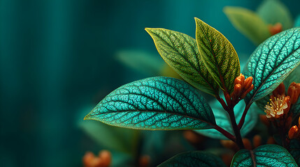 Close-up of Vibrant Green and Teal Plant Leaves