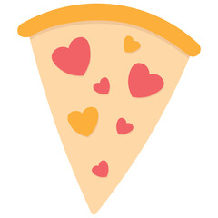 Pizza Slice with Heart Toppings for Romantic Food Concept. Cheesy Pizza Piece with Love Shapes