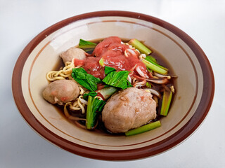 Bakso Meatballs and Noodles with Soup Served Chili Sauce Indonesia Food Style Popular Street Food.
