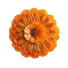 Beautifully Carved Pumpkin Decoration with Floral Design in Vibrant Orange Color on transparent background
