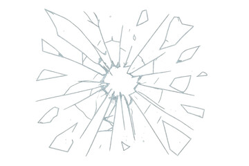 Obraz premium Cracked glass texture showcasing dramatic hole against transparent backdrop, revealing intricate fragmentation and shattered surface details