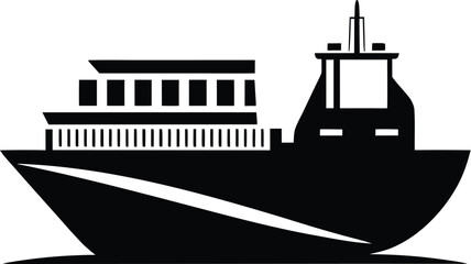 Obraz premium Container ship silhouette, cargo vessel icon, freight transport vector, maritime shipping graphic