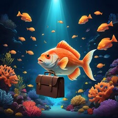 Fantasy Marine Composition – Vibrant Fish Among Coral and Unexpected Object