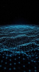 Digital Data Network Visualization in Blue with Light Dots and Lines on Black Background